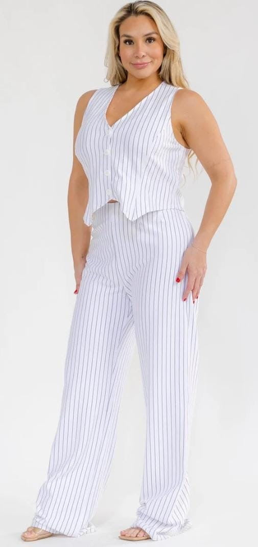 Conjunto Chaleco y Pantalón Rayas Plus Size