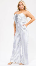 Jumpsuit Strapless Rayas Azul y Blanco Plus Size