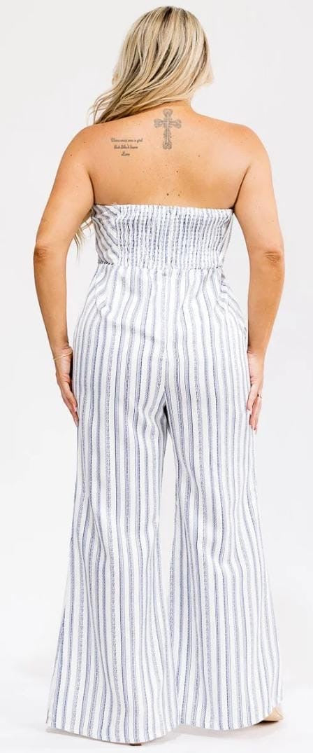 Jumpsuit Strapless Rayas Azul y Blanco Plus Size