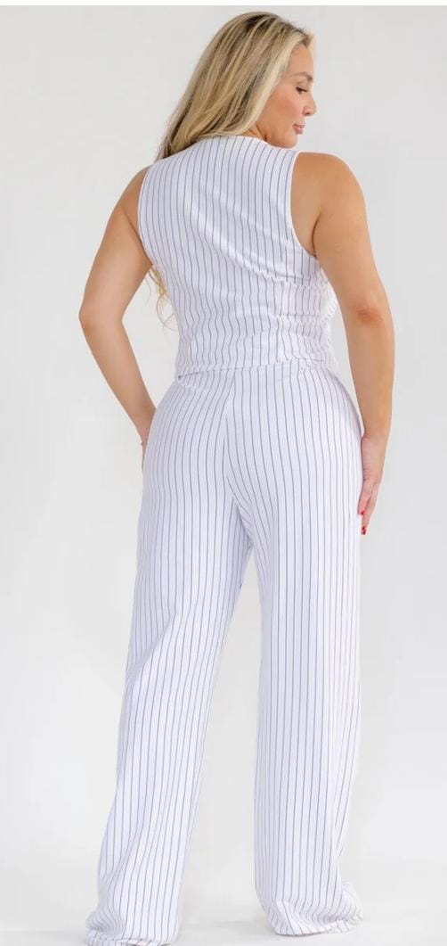 Conjunto Chaleco y Pantalón Rayas Plus Size