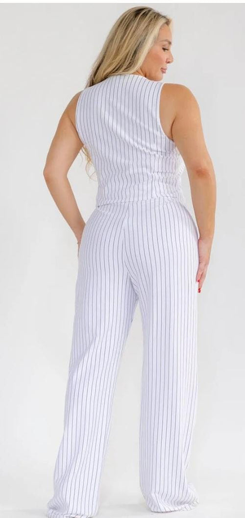 Conjunto Chaleco y Pantalón Rayas Plus Size